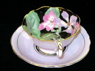 Vintage Paragon Lavender and Black Tea Cup & Saucer Pink Lavender Floral 1930s 6