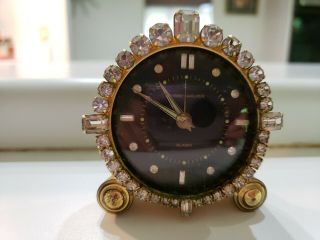 Vintage Phinney - Walker Alarm Clock With Rhinestones Made In Germany