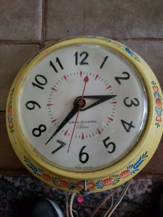 Vintage Ge General Electric Telechron Wall Clock Yellow Kitchen Mid Century Cute