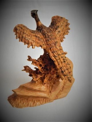Miniature Pheasant Cherry Wood Carving Sculpture By Joan Kosel