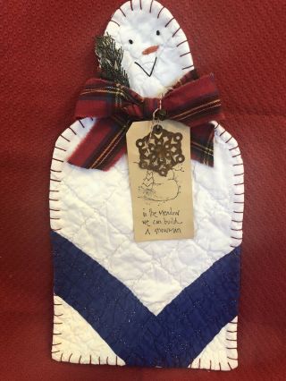 Primitive Snowman Handmade Candle Mat Made From Vintage Quilt Ooak Christmas