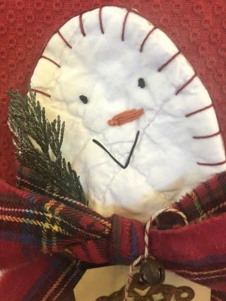 Primitive Snowman handmade candle mat made from Vintage quilt OOAK Christmas 3