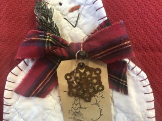 Primitive Snowman handmade candle mat made from Vintage quilt OOAK Christmas 5
