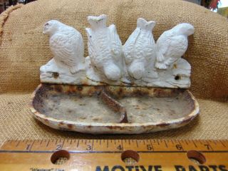 Vintage Cast Iron White Paint Bird Feed And Water.  Rustic Shabby Chic 8x4 "