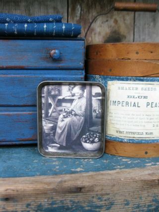 Antique Tin Toy Pan With Old Photo Print Peeling Apples