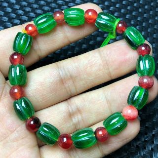 Chinese Collectible Red & Green Jadeite Jade Handwork Melon Beads Rare Bracelet