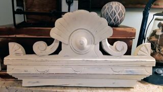 Architectural Salvage Wood Carved French Pediment Door Window Shabby White Paint