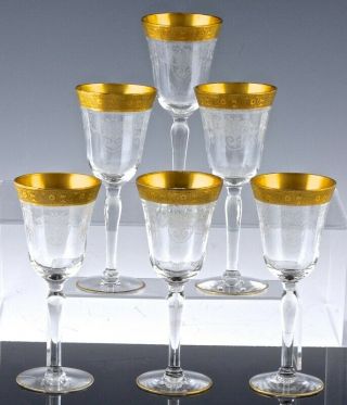 LOVELY SET 6 ELEGANT DEPRESSION GOLD RIM SHERRY LIQUEUR GLASSES MOSER 5 - 3/4 INCH 2