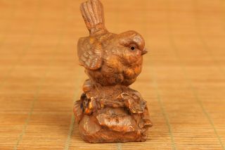 Chinese old boxwood hand carved bird statue figure netsuke collectable 2
