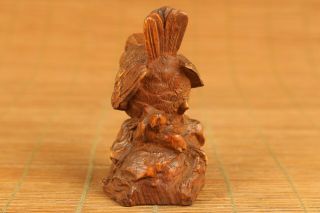 Chinese old boxwood hand carved bird statue figure netsuke collectable 5