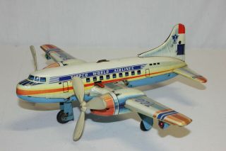 Rare German Tippco Tin Battery Op Wind Up World Airlines Airplane Vg Must L@@k