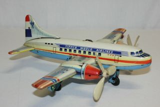 Rare German Tippco Tin Battery Op Wind Up World Airlines Airplane VG Must L@@K 2