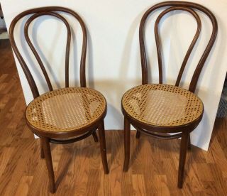 Antique Bentwood Curved Rounded Back Wooden Caned Chairs Thonet?