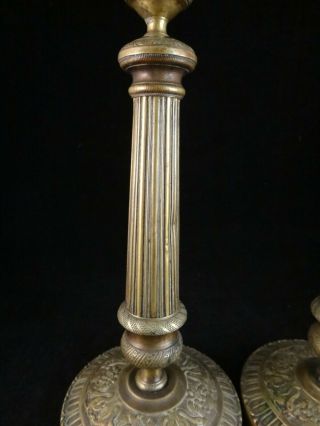 Pr.  French Empire Brass Candlesticks with Engine Turned decorations,  1st Qtr 19th 3