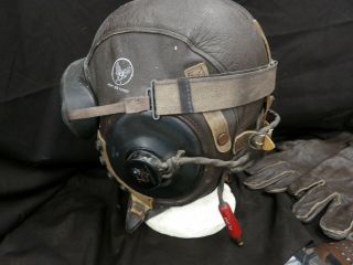 Ww2 Us Army Air Force Corps Leather Flight Helmet Med With Goggles And Gloves