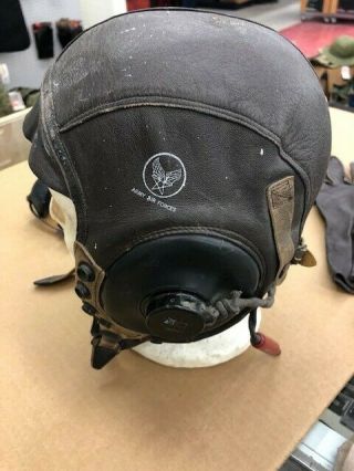 WW2 US Army Air Force Corps Leather Flight Helmet Med WITH GOGGLES AND GLOVES 8