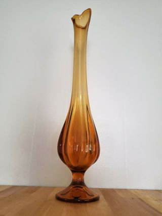 Vtg 21 " Viking Swung Art Glass Stretch Vase Amber Mid Century Mcm 6 Petal