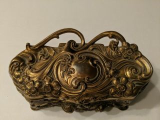 Large,  Heavy,  Detailed,  Art Nouveau,  Ornate,  Casket Jewelry Box 8 3/4 X 3 1/2 