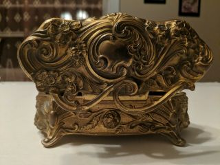 Large,  Heavy,  Detailed,  Art Nouveau,  Ornate,  Casket Jewelry Box 8 3/4 X 3 1/2 
