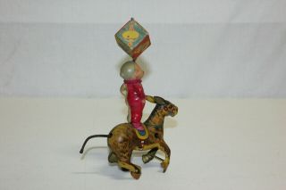 Scarce Kuramochi CK Japan Wind Up Tin & Celluloid Circus Clown Riding Donkey VG 4