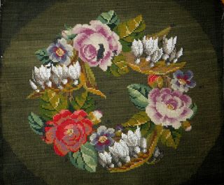 Antique Victorian Beadwork Embroidered Panel Picture Beaded Needlepoint Vintage 2