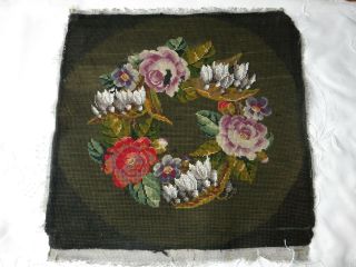 Antique Victorian Beadwork Embroidered Panel Picture Beaded Needlepoint Vintage 3