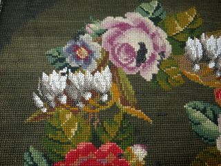Antique Victorian Beadwork Embroidered Panel Picture Beaded Needlepoint Vintage 4