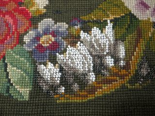 Antique Victorian Beadwork Embroidered Panel Picture Beaded Needlepoint Vintage 5