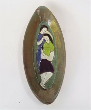 Harris Strong Mid Century Modern Pottery Dish 10 1/4 Inch With Stylized Women