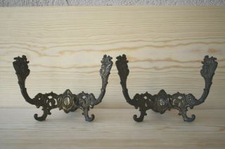 2 Ornate Antique Cast Iron Hall Tree Hooks For Coat Rack Hat Cherubs Angels