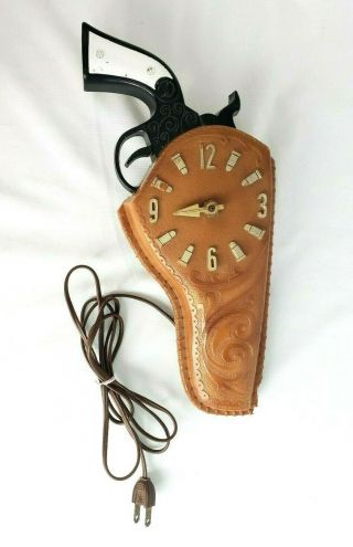 Vintage Holstered Pistol Clock Electric Wall Decor Gun Clock