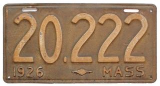 Massachusetts 1926 License Plate Pair,  20 222,  Antique,  Garage Sign 2