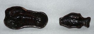 2 Antique Miniature Glazed Redware Butter Pat/chocolate Candy Molds