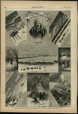 Winter Campaign War Indians Cheyenne Yellowstone Kelly 1877 Wood Engraved Print