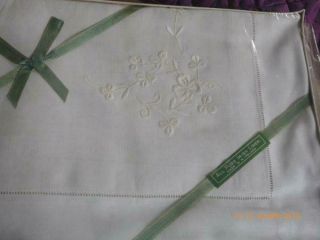 Pair Vintage Irish Linen Embroidered Pillowcases 20 " X 30 "
