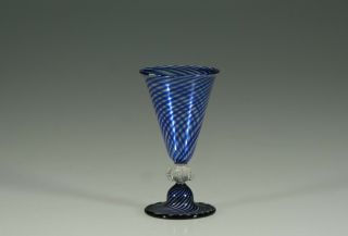Vintage Murano Glass Latticino Swirl Blue Cordial Glass C.  1965