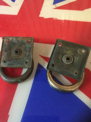 Pair Antique Door Pull Ring Handle Large Vintage Reclaimed Old Salvage Brass 4