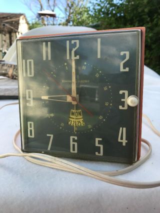 Vintage Ge General Electric Telechron Peach Kitchen Clock Usa 8h24 Retro