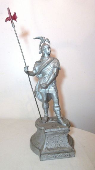 Large Antique Figural Medieval Warrior Painted Metal Spelter Statue Figurine
