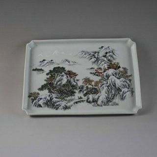 Chinese Old Hand - Carved Porcelain Famille Rose Glaze Landscape Pattern Tea Tray