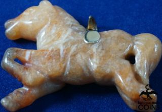 14k Yellow Gold Light Red Brown Jade Horse Pendant 3