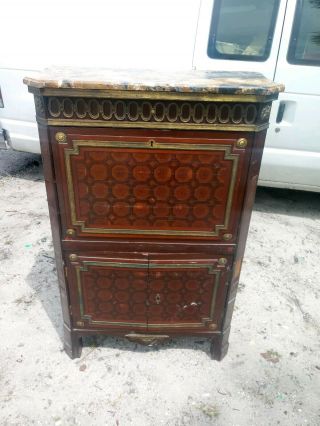Rare Antique 1850s? Ornate Inlaid Wood Secretary Desk Cabinet Pick Up Only