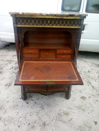 RARE ANTIQUE 1850s? ORNATE INLAID WOOD SECRETARY DESK CABINET PICK UP ONLY 2