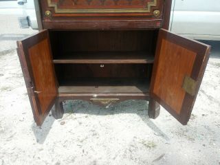 RARE ANTIQUE 1850s? ORNATE INLAID WOOD SECRETARY DESK CABINET PICK UP ONLY 4