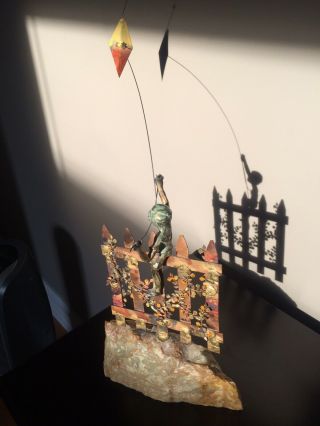 Sculpture By Bijan With Certificate,  Boy Flying Kite,  Bronze Copper Marble
