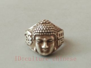 Collect Old China Tibet Silver Handmade Sculpture Buddha Statue Ring Decoration