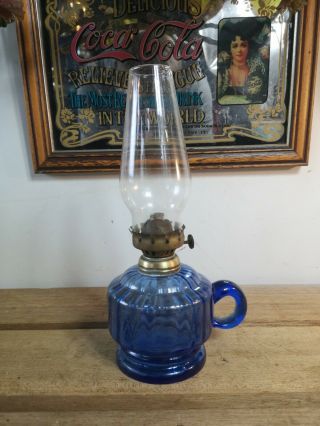 Vintage Antique Blue Glass Finger Oil Lamp