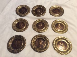 Classical Composers Vintage Set Of 9 Brass Wall Plaques Made In England