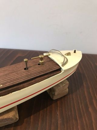 Vintage Toy Wooden Clockwork Wind Up Boat Mengel Chris Craft Style Pond 4