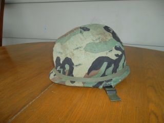 Viet Nam Era Us Military Helmet With Camo Cover And Liner